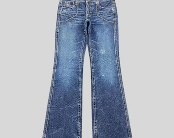 Vintage C-Seventeen Bootcut Flare Denim Japans merk Edwin Co Indigo Blue Washed Distressed Y2K Streetwear Esthetisch Hoge Taille Maat W28