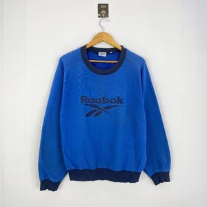 Vintage Reebok Sweatshirt Blue Embroidered Logo Pullover Jumper Retro Sportswear Crewneck 90s Unisex Streetwear Fleece Sweater Size Large