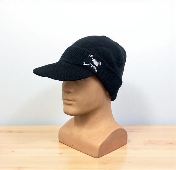 Y2K Oakley Visor Beanie Hat Black Knit Performance Fit Logo Cap