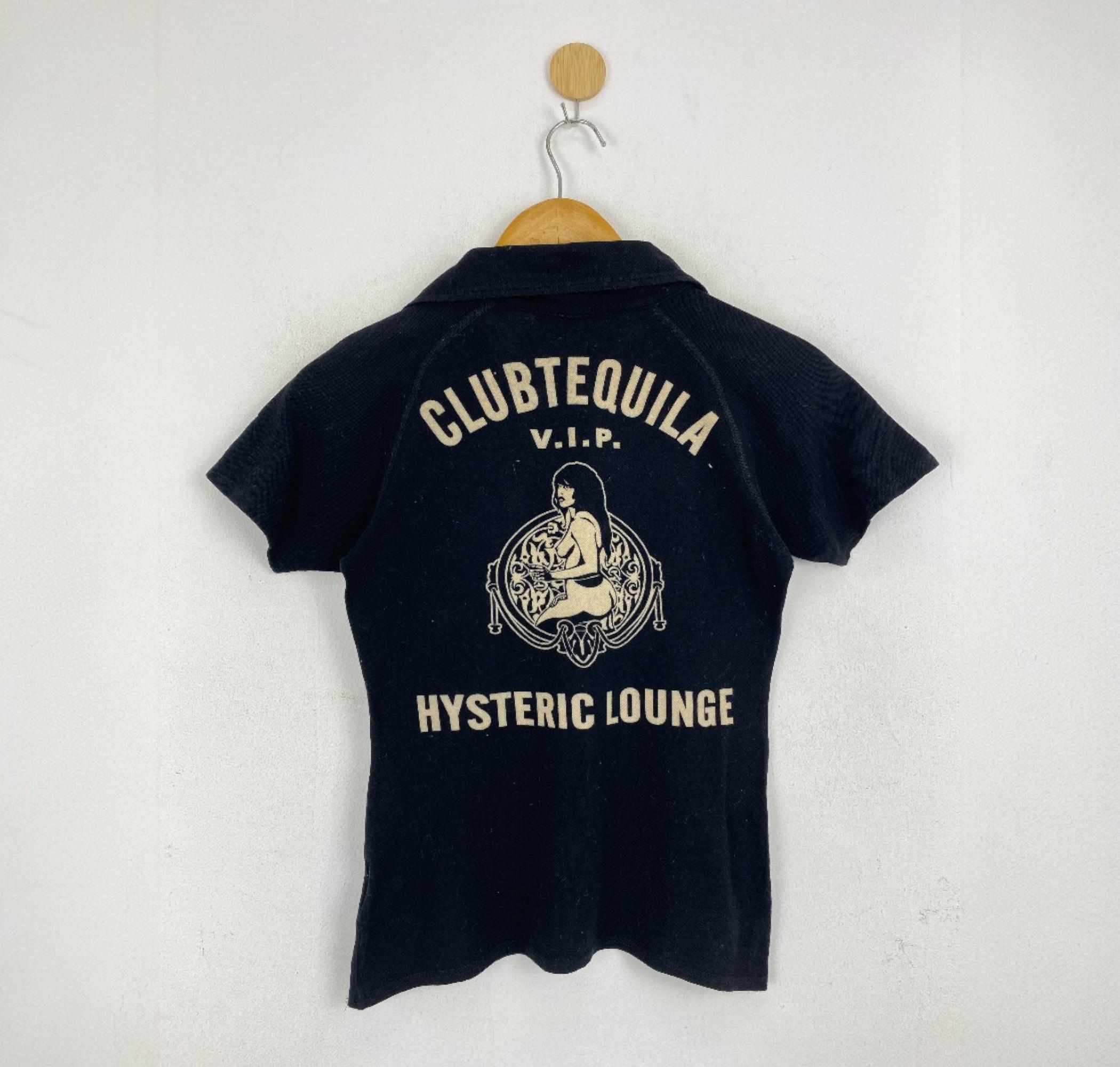 トップス vintage hysterics girl star clubtequila Vintage Hysterics Graphic Polo T-shirt – Black With Striped