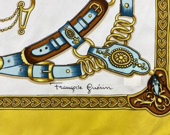 Foulard Carré Vintage Françoise Guérin Paris - 100% Soie, 90x90 Cm, Multicolore