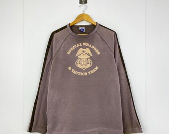 Vintage "Special Weapons & Tactics Team" Sweatshirt Tactical Military Inspired Casual Brown Size Large Pullover Distressed Long Sleeve