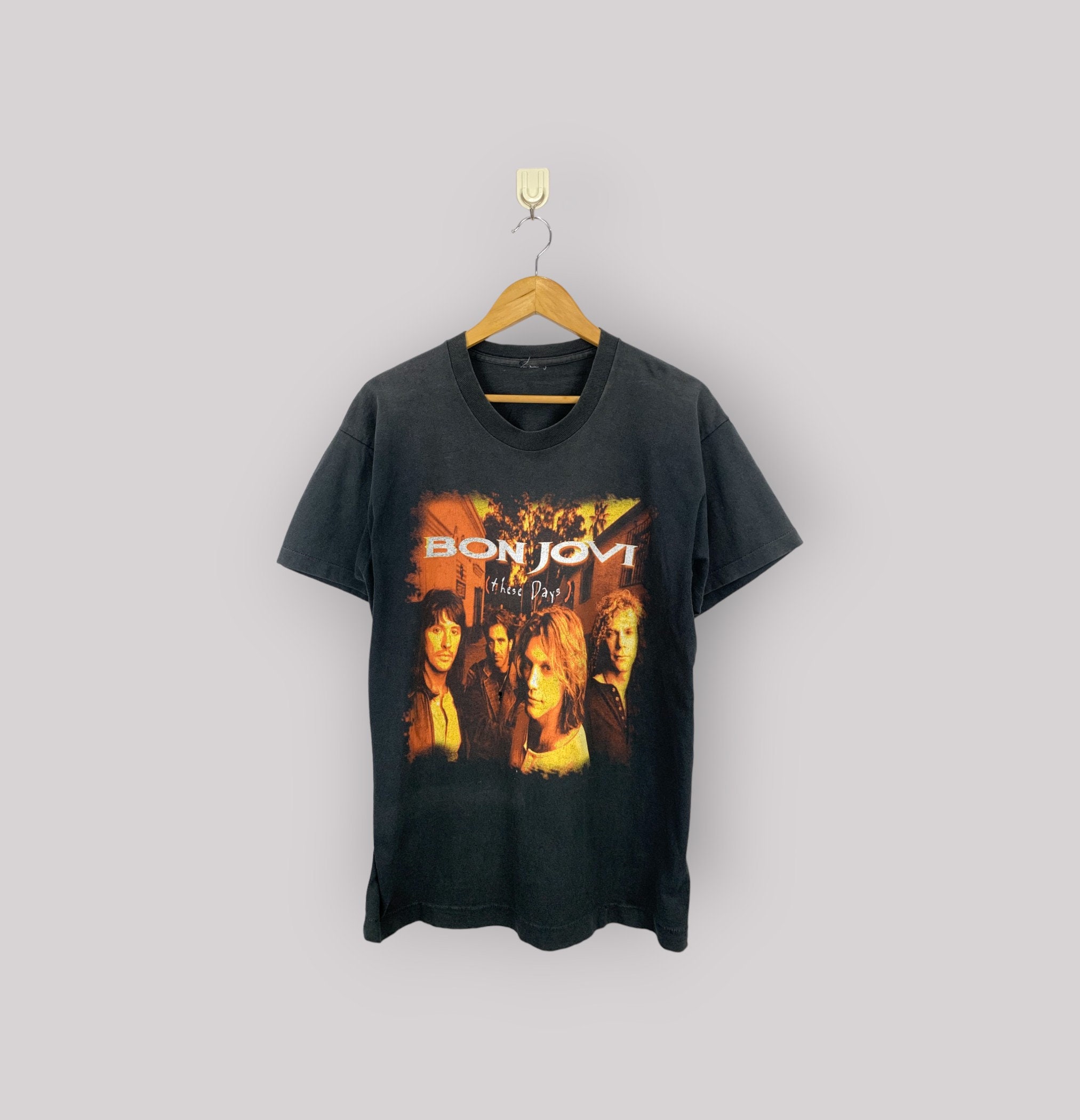 Vintage 90s Bonjovi Band Full Printed Vintage 1990s Size Large Bon