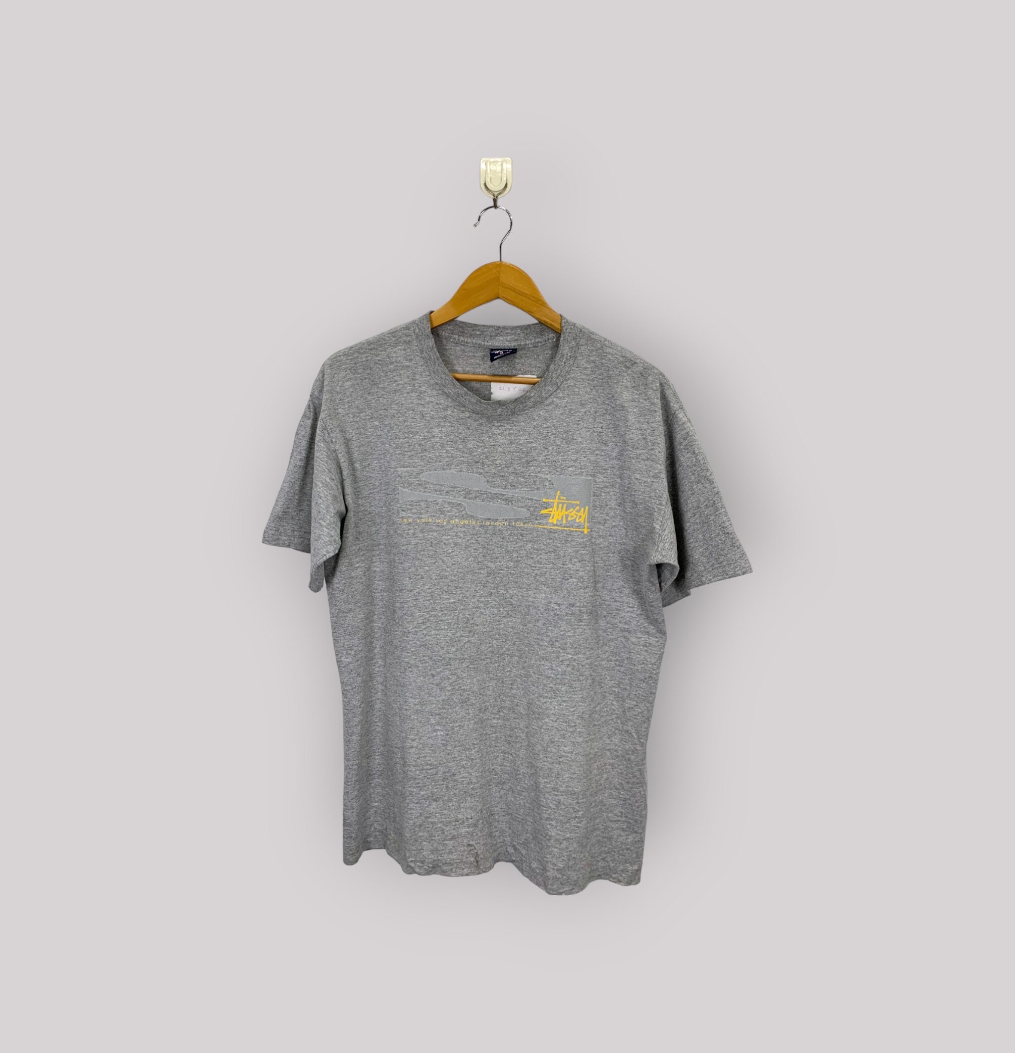 Stussy Two Bar Oval Logo Tee Mens XL Mustard Yellow Pigment