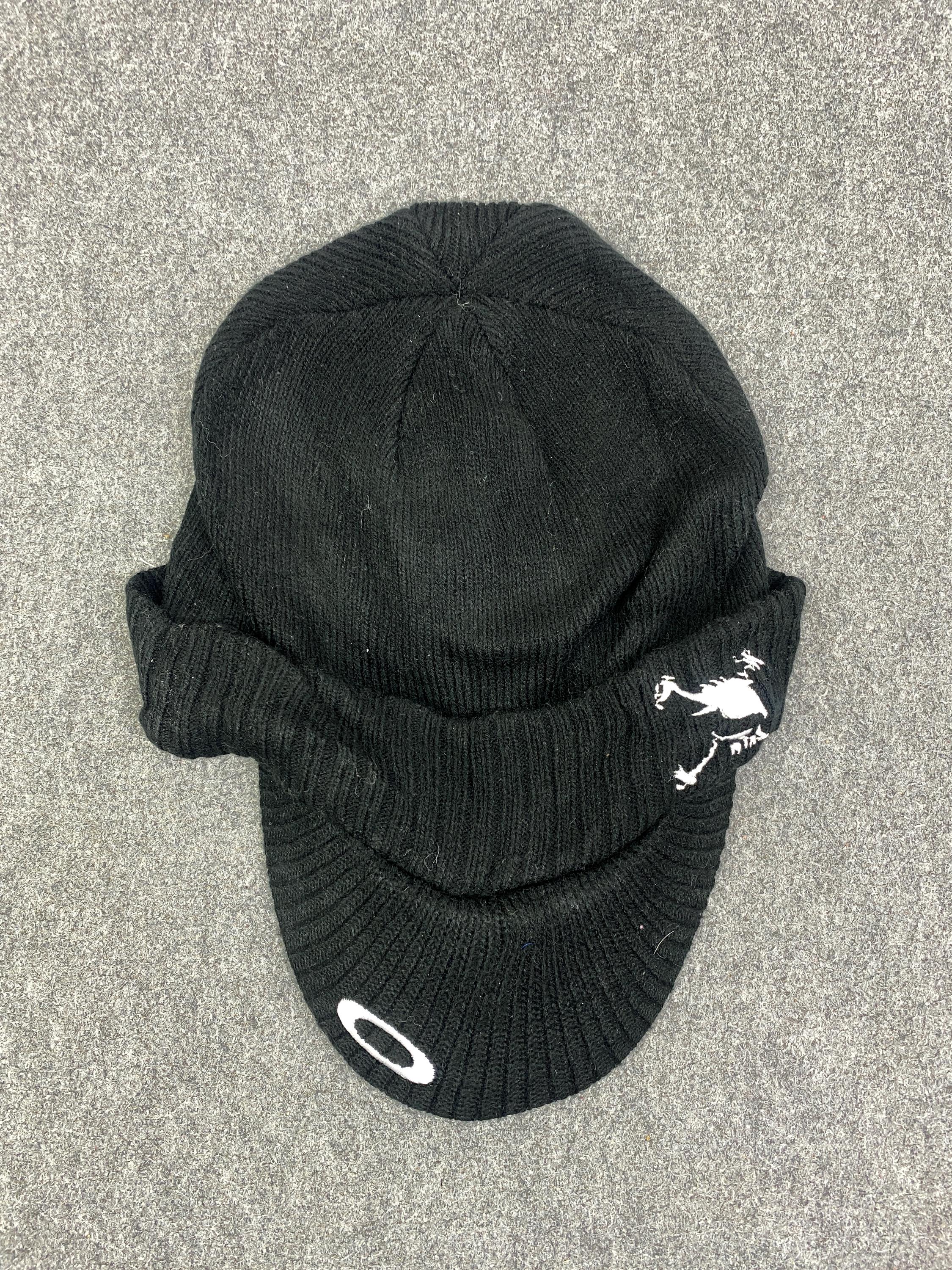 Y2K Oakley Visor Beanie Hat Black Knit Performance Fit Logo Cap