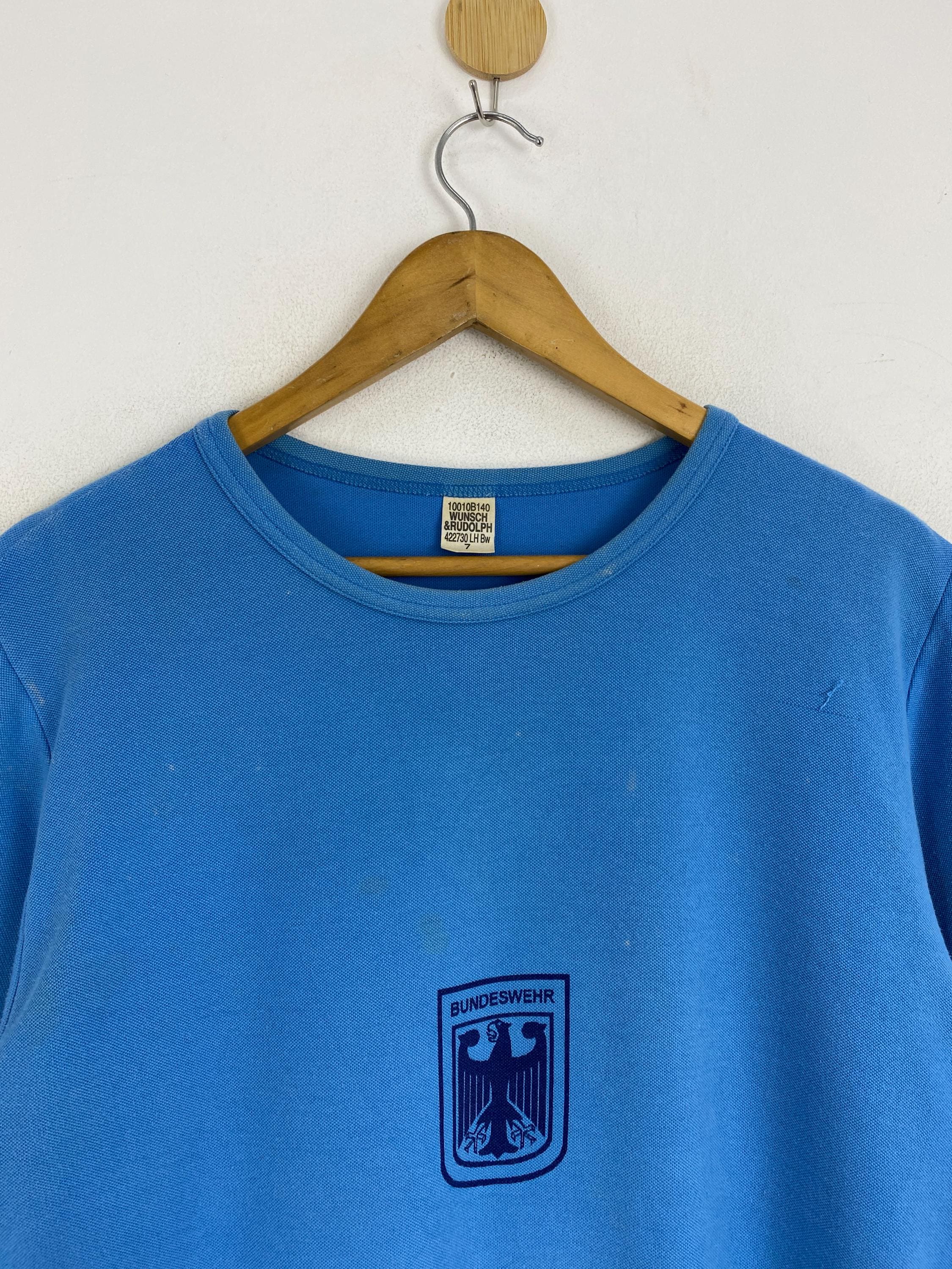 Vintage 70s German Bundeswehr T-shirt Blue With Eagle Logo