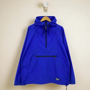 Vintage 90s LL Bean Blue Pullover Anorax Jacket with Hood - Waterproof, Lightweight, Men’s Medium, Retro Outdoor Wear, Classic Casual Jacket