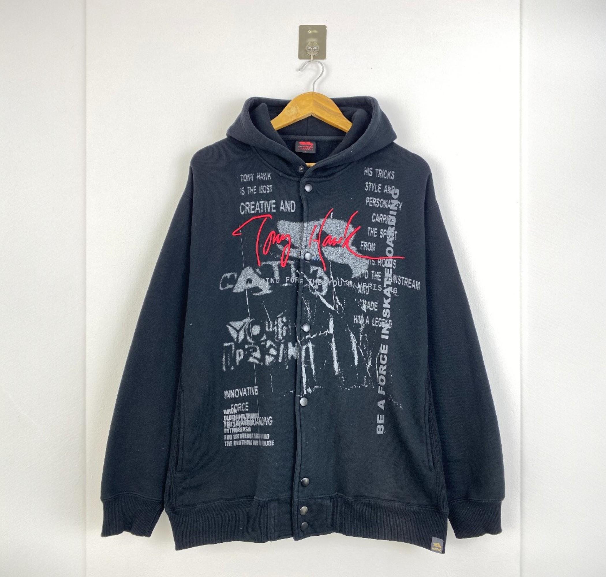 Vintage Y2K Tony Hawk Wording Hoodie Black Graphic Skateboard