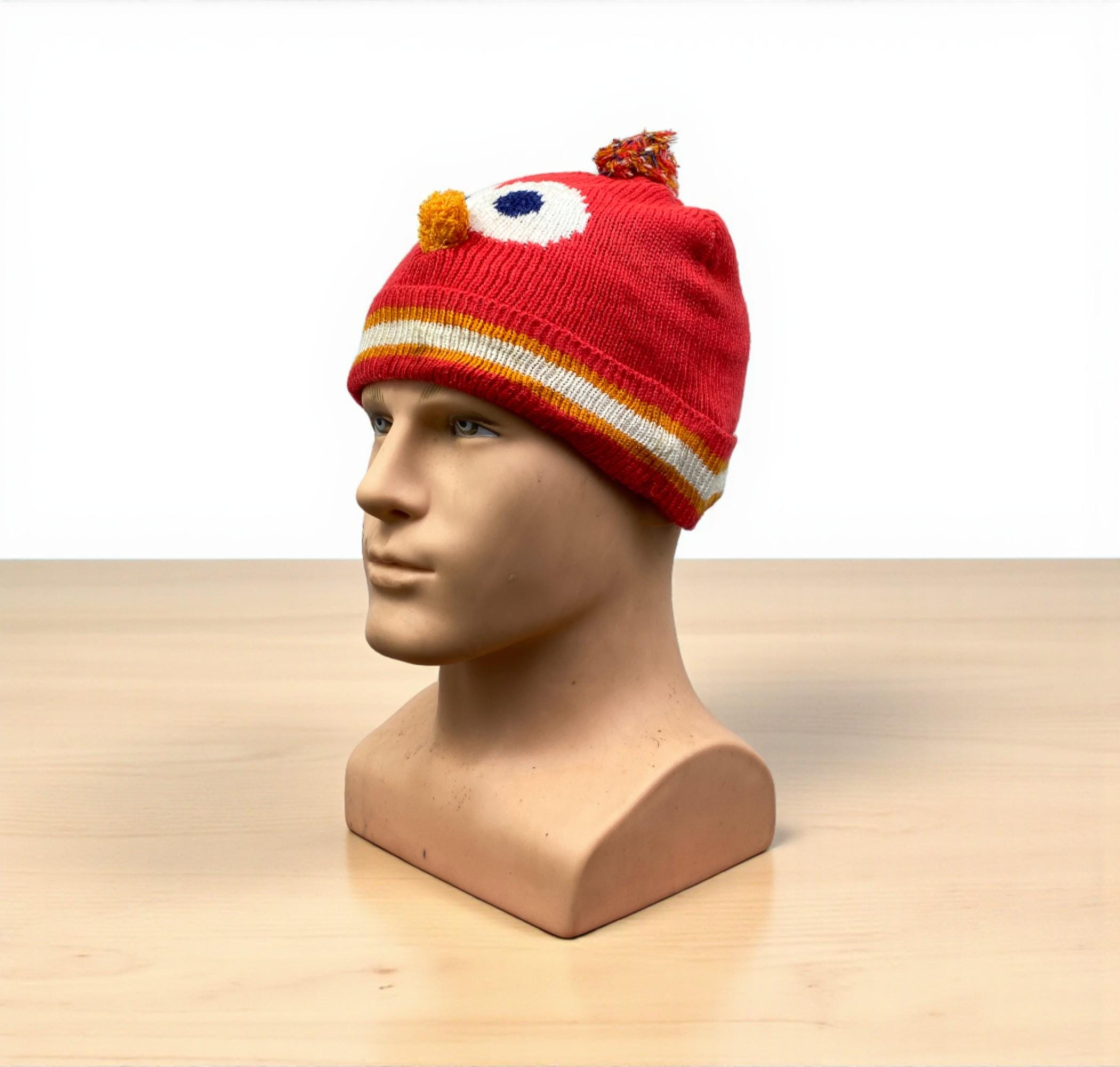 VINTAGE Y2K Elmo Beanie Hat | Sesame Street Knit Pom Pom Cap  display picture 1