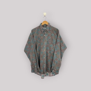 Camisa floral vintage de marca japonesa de los años 90, talla mediana, camisa de manga larga con botones y estampado completo de Centerfield de marca japonesa de los años 90, talla M