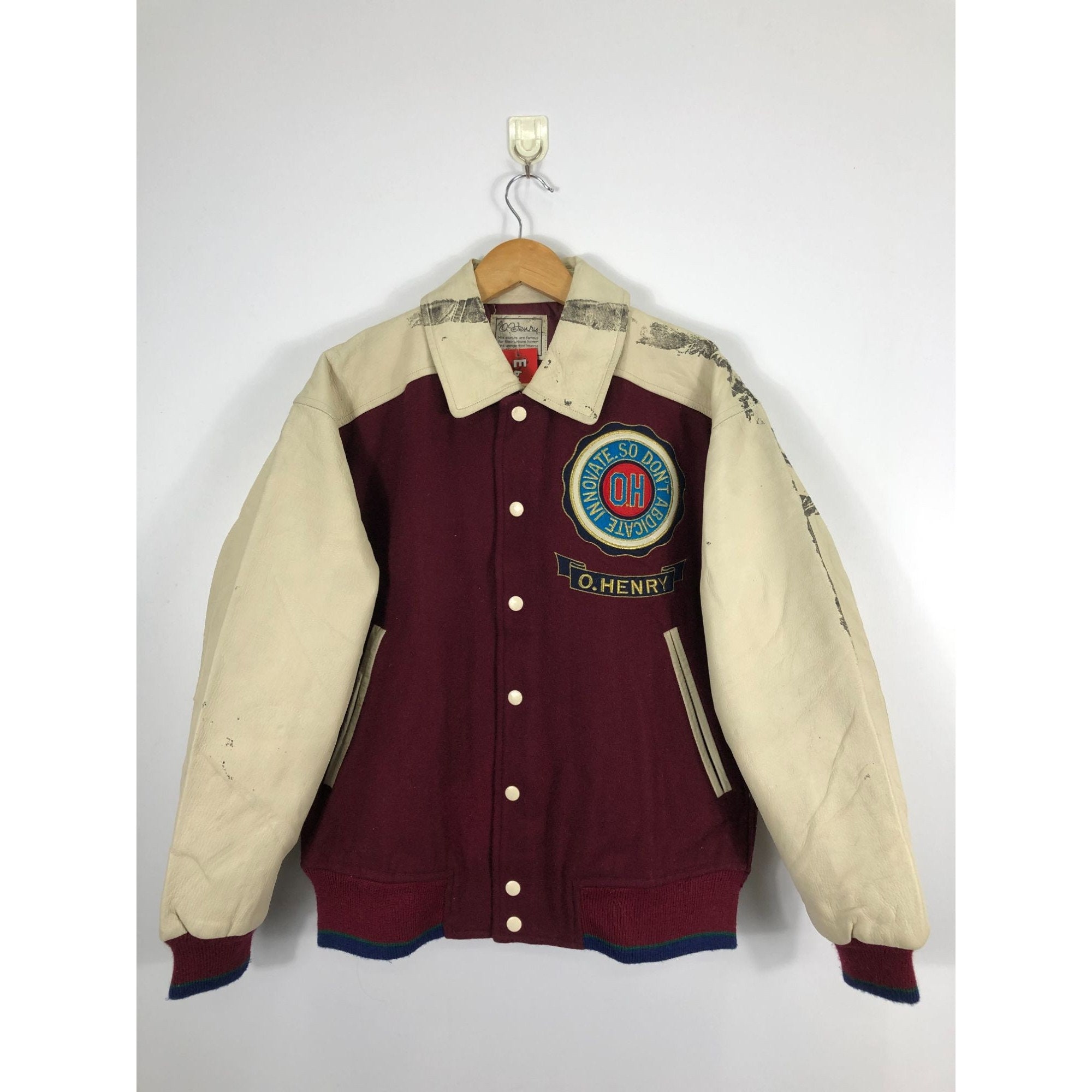 Vintage Thrift 80's Leather Wool Varsity Jacket, Red
