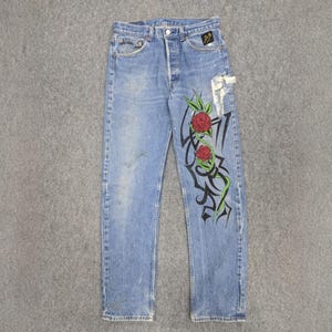 Size 36X32 Vintage Y2K Levis 501 Jeans Faded Blue High Waisted 2000s Levi&#39;s Made In USA Light Washed Straight Cut Jeans Levis Mom Jeans W36