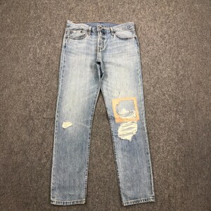 Size 34x30 Vintage Y2K Levis 501 Jeans Faded Blue High Waisted 2000s Levis Light Washed Jeans Levi&#39;s Straight Cut Jeans Levis Mom Jeans W34