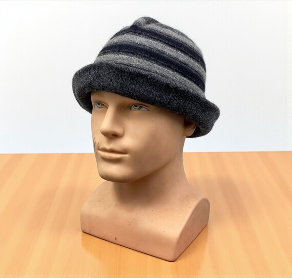 Vintage Striped Cloche Knit Bucket Style Hat Brown Blue‎ White Cozy Winter Fall The knitted bucket hat pattern is nearly complete! This  main image 4