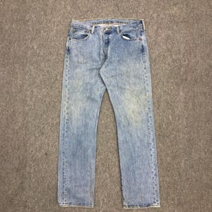 Size 36X32 Vintage Y2K Levis 501 Jeans Faded Blue High Waisted 2000s Levi&#39;s Button Fly Light Washed Straight Cut Jeans Levis Mom Jeans W36