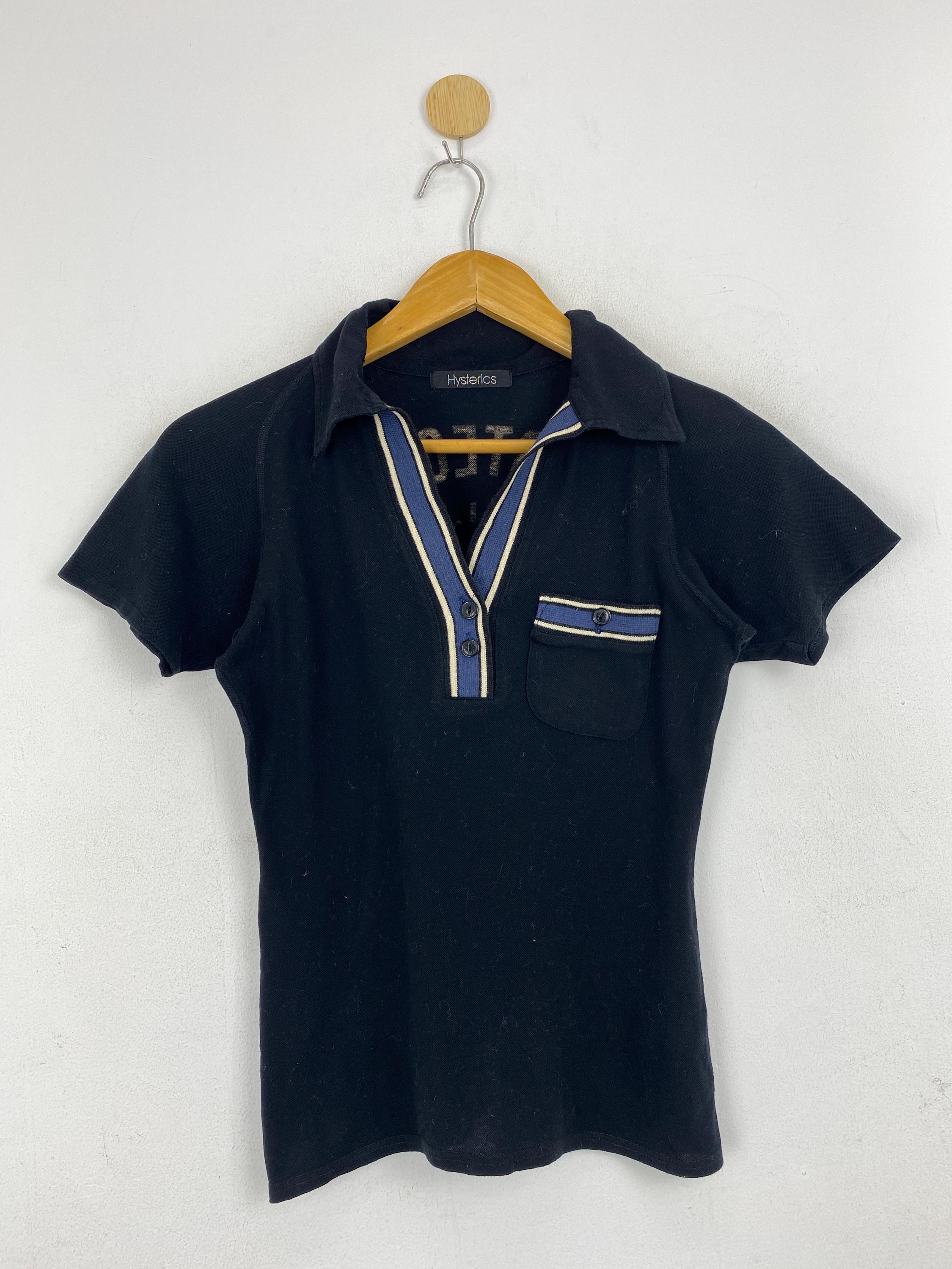 トップス vintage hysterics girl star clubtequila Vintage Hysterics Graphic Polo T-shirt – Black With Striped