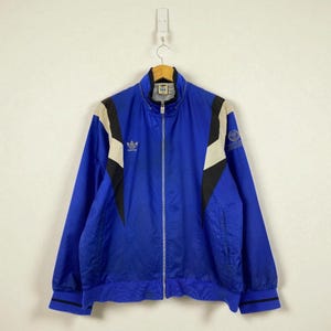 Vintage 90s Adidas Sport Lore Blue Jacket with Iconic 3 Stripes Bold Logo, Embroidered Design, Men’s Size Medium Unisex, Rare Sports Apparel