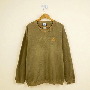 Vintage 90s Adidas Crewneck Sweatshirt Plain Faded Brown Color Sweatshirt with Embroidered Logo, Cotton, Size Large Classic Retro Sportswear
