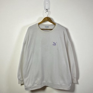 Vintage Puma Sweatshirt With Chest Logo | Puma Crewneck Pullover Sweatshirt | Size Medium Unisex | Classic White Pullover with Small Print
