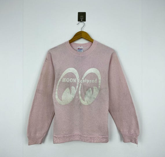 90s Moon Eyes Sweatshirt Vintage Pink Retro Fashion Casual Long Sleeve Unique Design Cozy & Size Large Streetwear Style Unisex Pullover