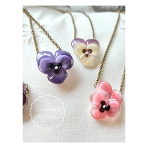 Violet Pansy Necklace Lampwork Glass Adjustable Glass Art