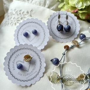 Stud earrings blueberries sloes made of glass, stainless steel accessories, handmade glass art made of Murano glass