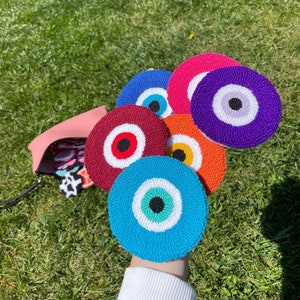 Punch Needle Coaster, Handmade Mug Rug, Handmade, Evil Eye Mug Rug, Housewarming Gift, New Home Gift, Personalized Gift for loved ones
