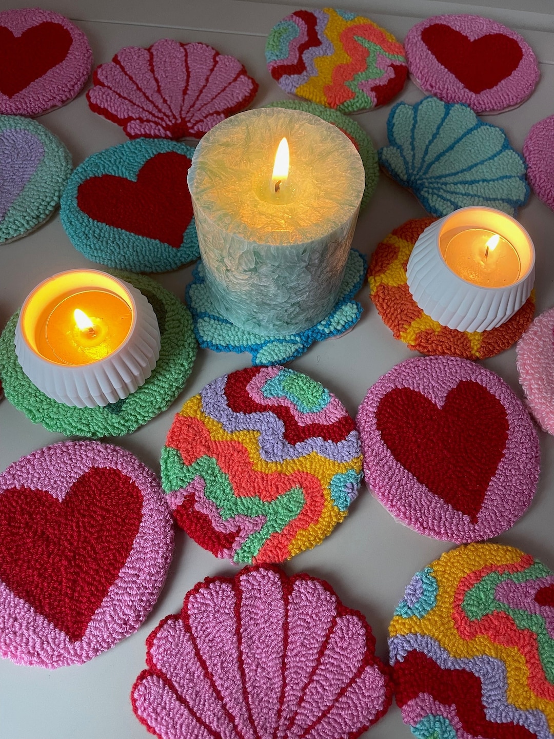 Set of Punch Needle Candle Holder, Handmade Candle Holder, Gift İdeas