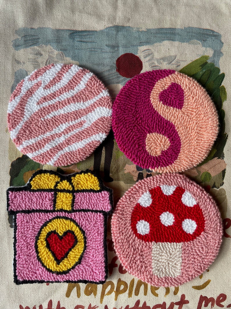 Punch Needle Coaster Handmade Mug Rug Drink Coaster Etsy