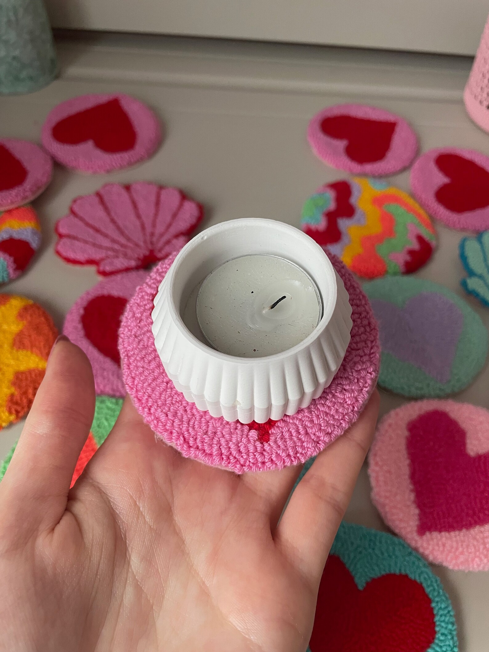 set-of-punch-needle-candle-holder-handmade-candle-holder-etsy