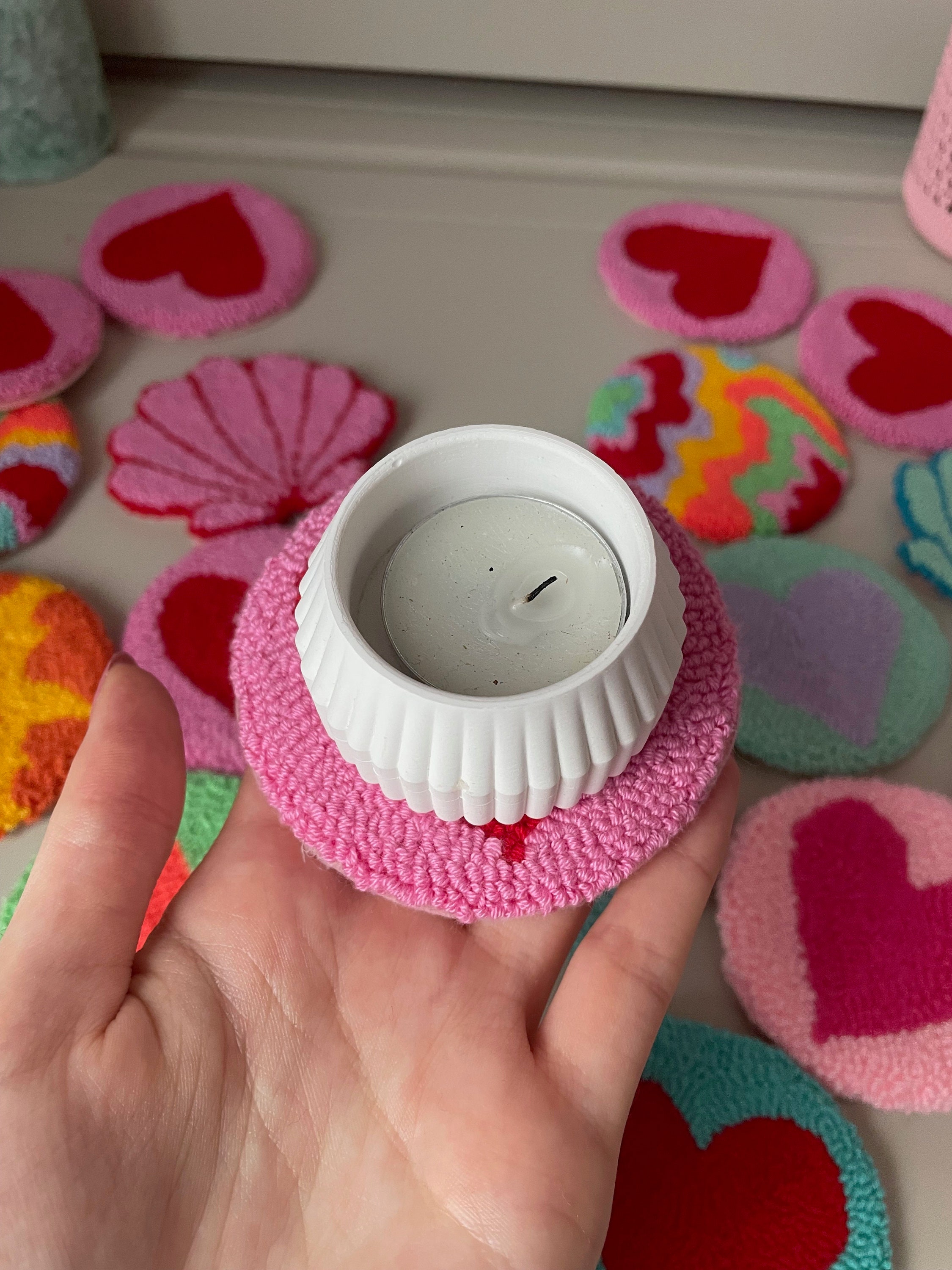 Set of Punch Needle Candle Holder Handmade Candle Holder Etsy