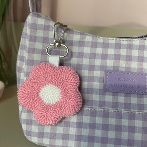 Punch Needle Keychain, Keychain for Women, Women&#39;s Keychain for Car or Handbag, Punch Needle Bag charm, Cute Keychain, Gift for Car,