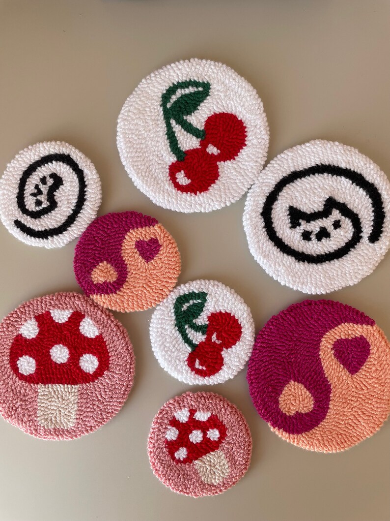 Punch Needle Coaster Handmade Mug Rug Drink Coaster Etsy