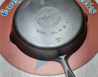 Griswold #9 PN 710 C Large Block Logo Smooth Bottom Cast Iron Skillet.