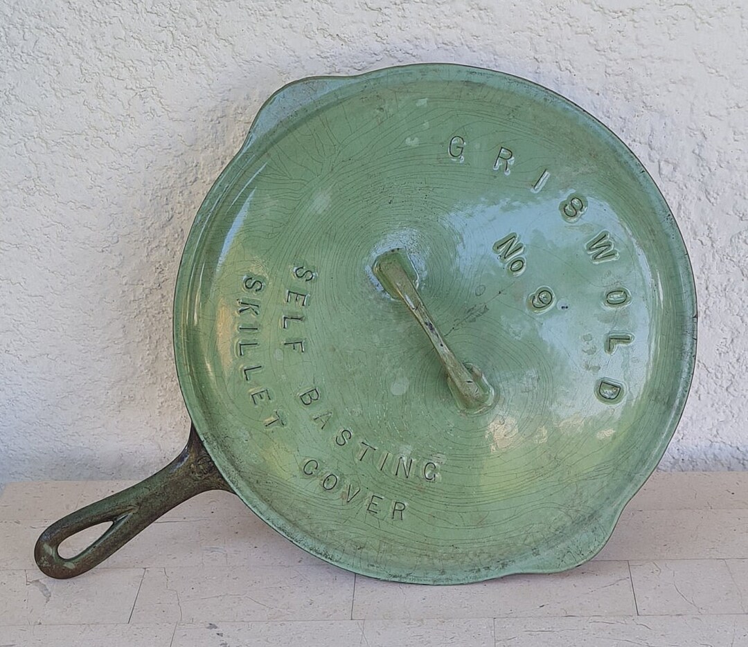 Rare 1920'S Griswold 9 Green Enamel Skillet & 9 Self Basting Lid 469 B