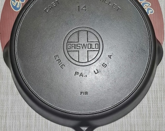 Griswold #14 716 Cast Iron Skillet Large Block Logo & Heat Ring Erie PA.