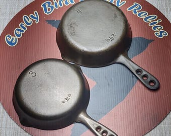 Griswold Set #3 668 & #4 669 BBQ skillets (Three hole handle)
