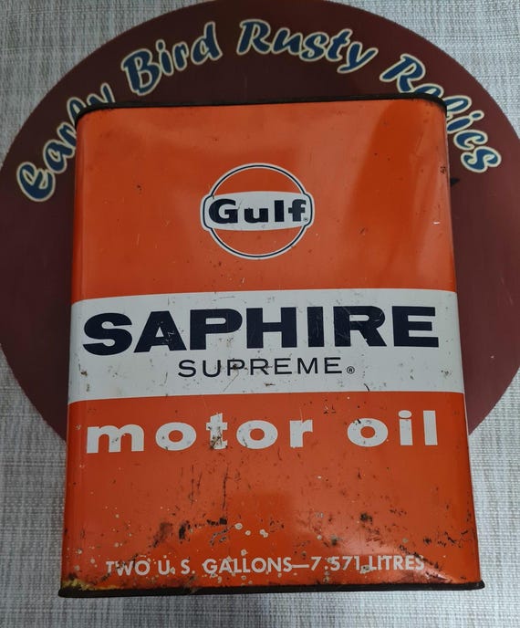 Vintage Circa 1950's Gulf Saphire Oil Can, 2 Gallon Size