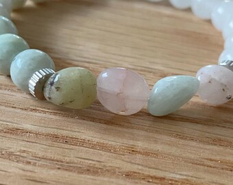 Jade Maotien, Morganite et Quartz  - Bracelet de pierres semi-précieuses, pierres naturelles 8 mm, cristaux, pierres fines