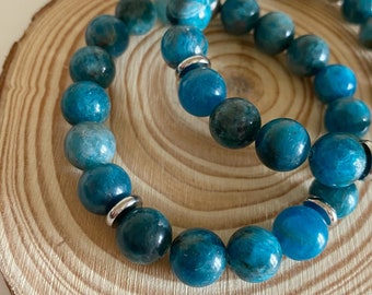 Apatite Bleue  - Bracelet de pierres semi-précieuses, pierres naturelles 10 mm, cristaux, pierres fines