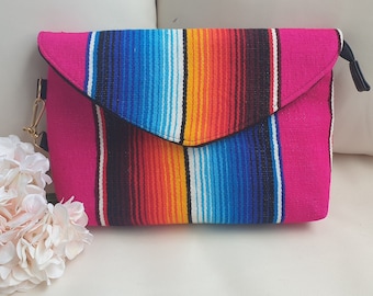 Mexican hand embroidered clutch bag, (Sarape) original from Oaxaca, Mexico