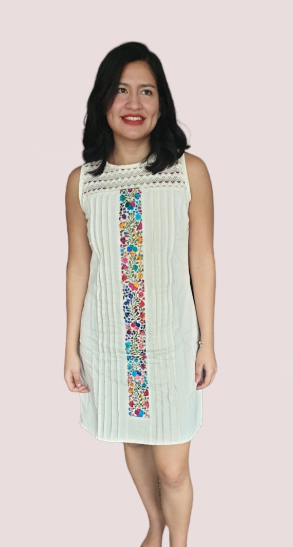 Mexican cotton dress, hand embroidered, original … - image 1