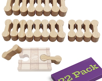 22 Pcs Wooden Dog Bone Track Connector Pack - Wooden Train Connector Pieces Compatible with All Wooden Track Sets  Zany Trains Series 2