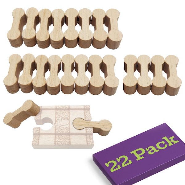 22 Pcs Wooden Dog Bone Track Connector Pack - Wooden Train Connector Pieces Compatible with All Wooden Track Sets  Zany Trains Series 2