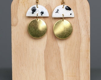 Ceramic Ink Spots Dangle earring with Brass Pendant and 14k Gold Plated hooks