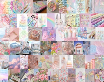 60pcs Pastel Dreams Photo Wall Collage Kit Aesthetic, Rainbow Pastel Trendy Picture Collage Kit, Girl Aesthetic Room Decor, DIGITAL DOWNLOAD