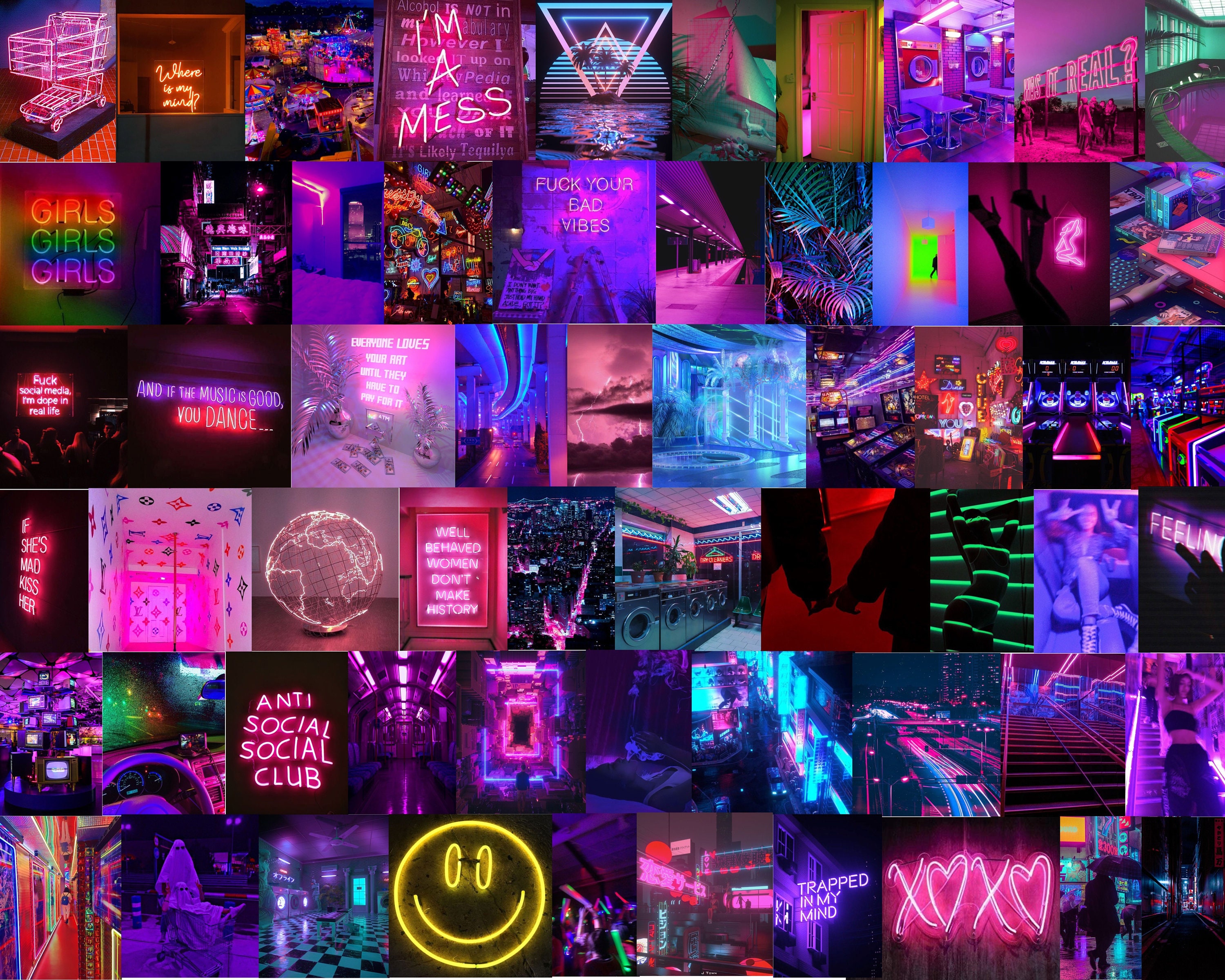 60pcs Neon Photo Wall Collage Kit Aesthetic Vibrant Party Etsy