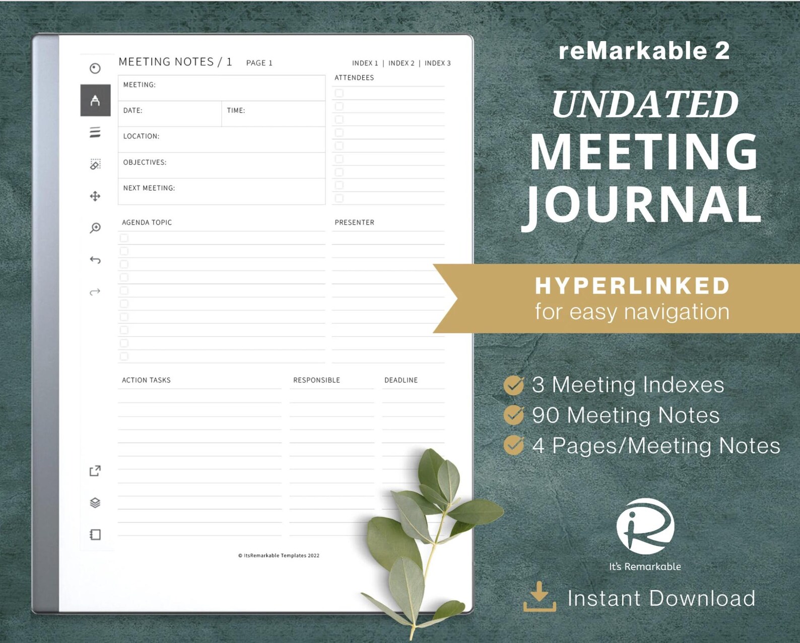 Remarkable 2 Template | Undated Meeting Journal | Meeting Notes ...