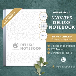 reMarkable 2 template | Undated Notebook, hyperlinked daily notes, remarkable notebook journal, instant download