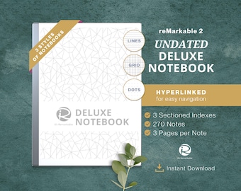 reMarkable 2 template | Undated Notebook, hyperlinked daily notes, remarkable notebook journal, instant download